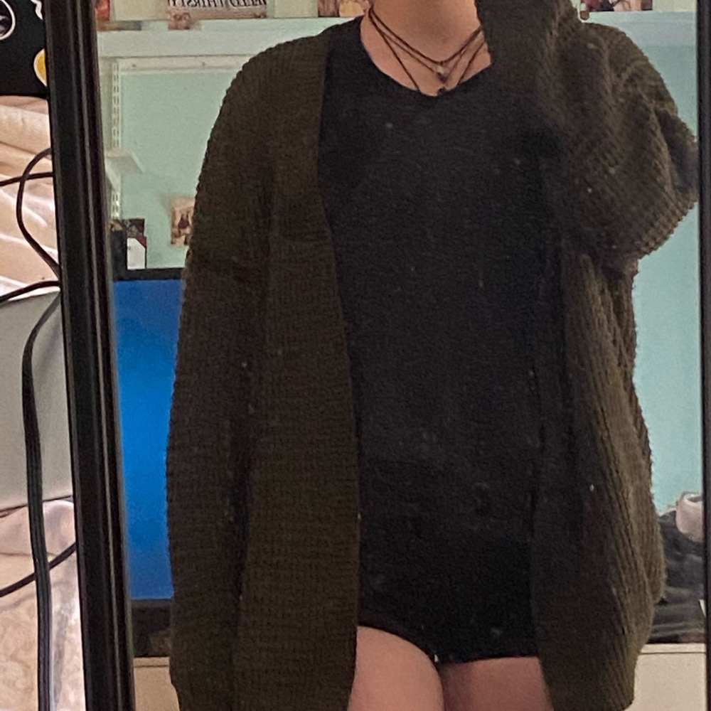 Long Dark Green Knitted Cardigan